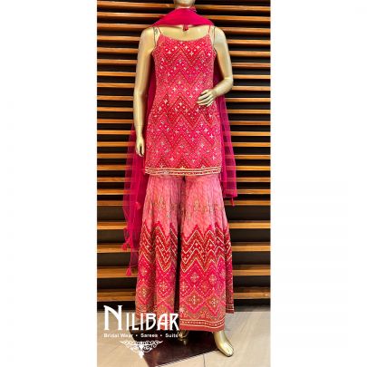 Hot Pink With Contrast Pastel Pink Silk Suit