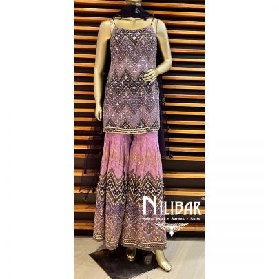 Lavender With Contrast Mauve Silk Suit
