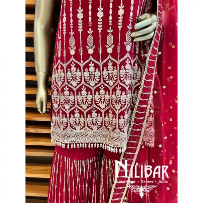 Maroon Georgette Sharara Suit
