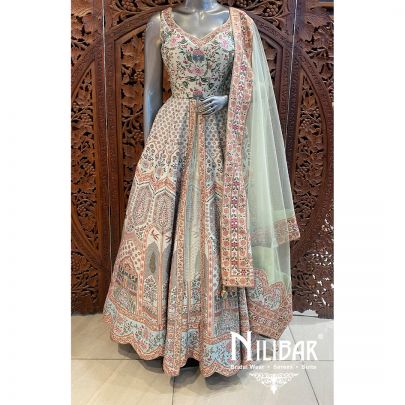 Green Silk Sequin Anarkali