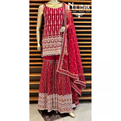 Maroon Georgette Sharara Suit