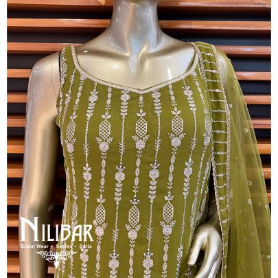Olive Green Georgette Sharara Suit