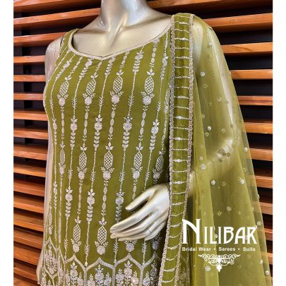 Olive Green Georgette Sharara Suit