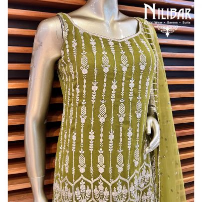 Olive Green Georgette Sharara Suit