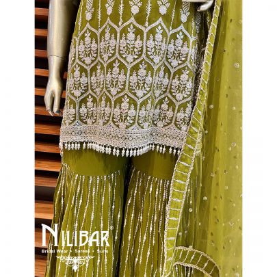 Olive Green Georgette Sharara Suit