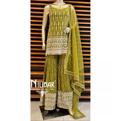 Olive Green Georgette Sharara Suit