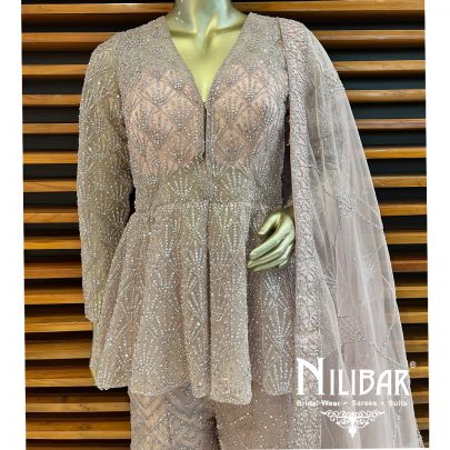 Pastel Pink Net Garara Suit