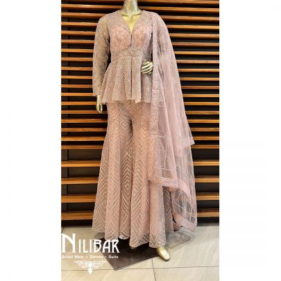 Pastel Pink Net Garara Suit