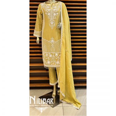 Olive Green Lamba Silk Pant Suit 