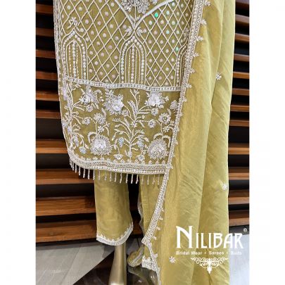 Olive Green Lamba Silk Pant Suit 