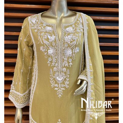 Olive Green Lamba Silk Pant Suit 