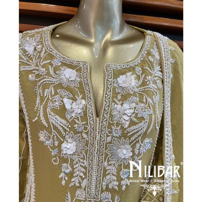 Olive Green Lamba Silk Pant Suit 