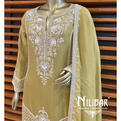 Olive Green Lamba Silk Pant Suit 