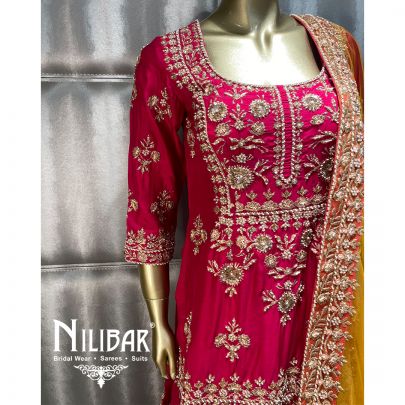 Yellow And Pink Silk Net Palazzo Suit
