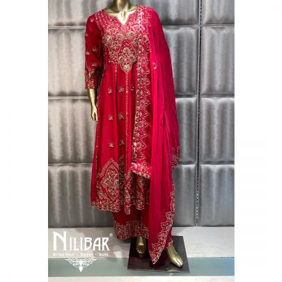 Bright Pink Silk Organza Anarkali