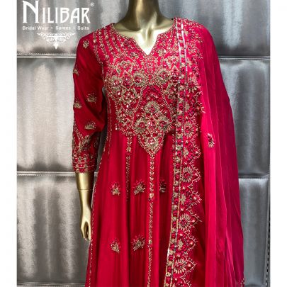 Bright Pink Silk Organza Anarkali
