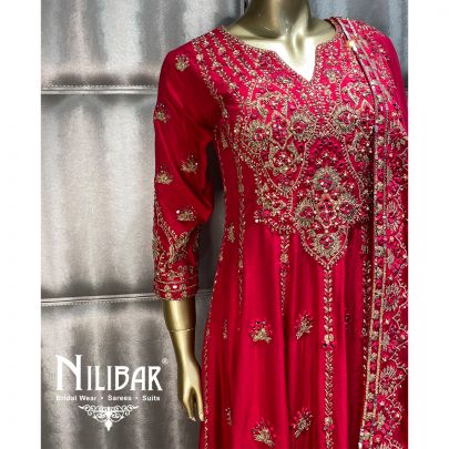 Bright Pink Silk Organza Anarkali