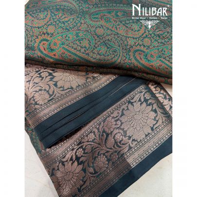 Bottle Green & Black Silk Saree With Detailed Boarder