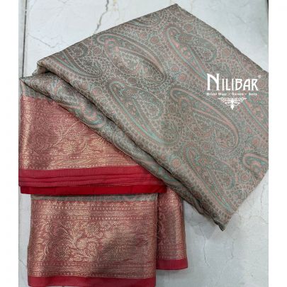Red & Pistachio Silk Saree With Detailed Boarder