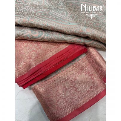 Red & Pistachio Silk Saree With Detailed Boarder