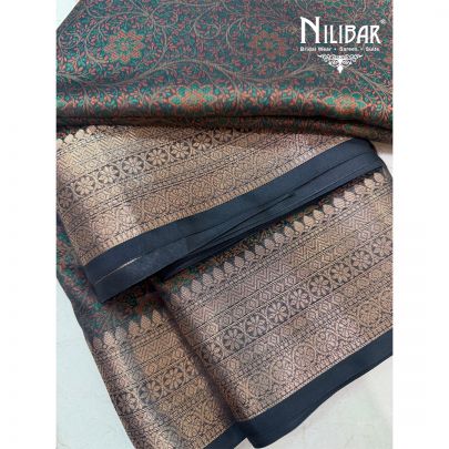 Black & Bottle Green Silk Saree With Detailed Boarder