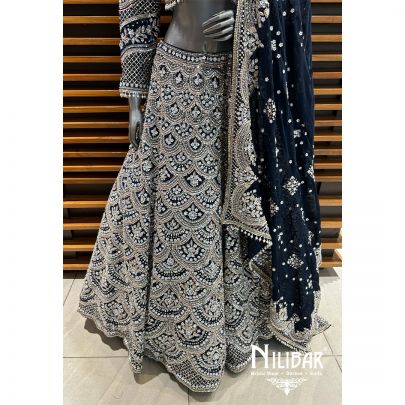 Navy Blue Silk Bridal Lehenga