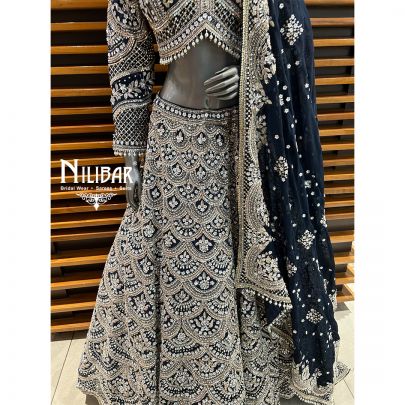 Navy Blue Silk Bridal Lehenga