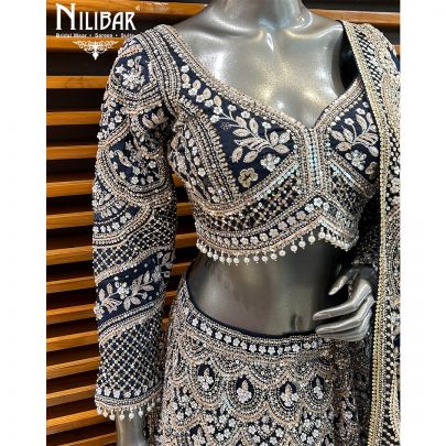 Navy Blue Silk Bridal Lehenga