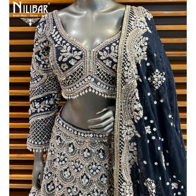 Navy Blue Silk Bridal Lehenga