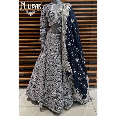 Navy Blue Silk Bridal Lehenga