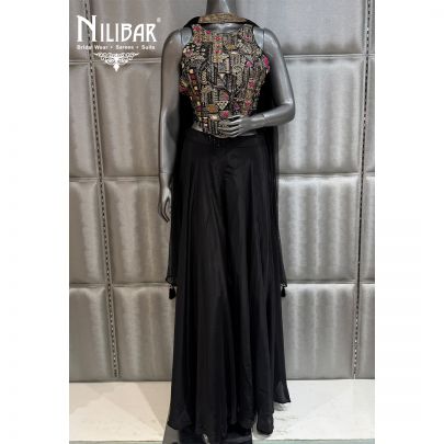 Black Crepe Short Top Paired With Silk Jaffa Pants