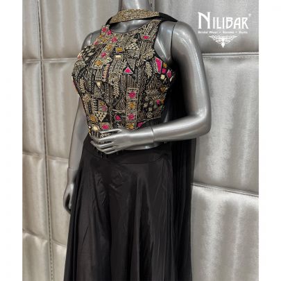 Black Crepe Short Top Paired With Silk Jaffa Pants