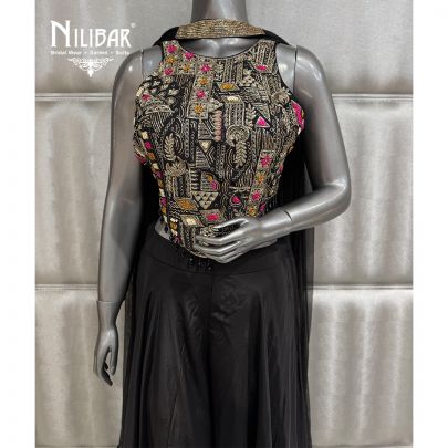 Black Crepe Short Top Paired With Silk Jaffa Pants