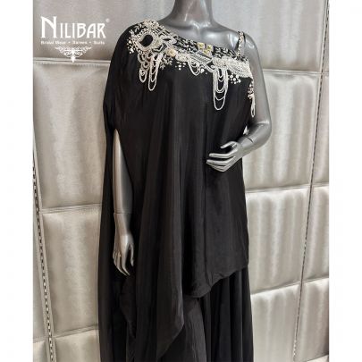 Black Crepe Kaftan Top Paired With Flowy Palazzo