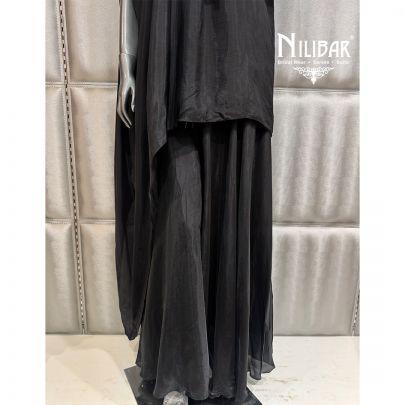 Black Crepe Kaftan Top Paired With Flowy Palazzo