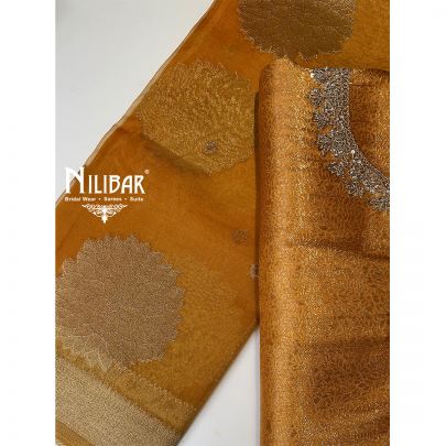 Mustard Yellow Brocade Silk Unstitched Suit