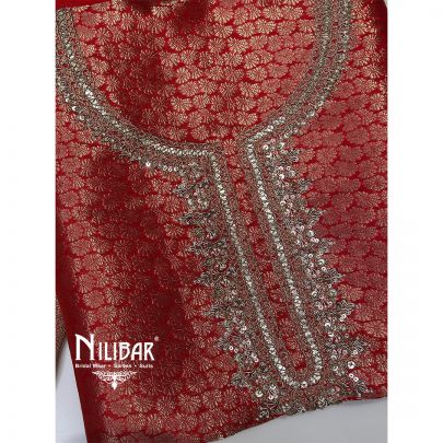 Red Brocade Silk Unstitched Suit