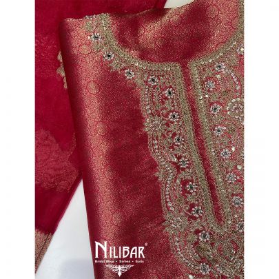 Rani Pink Brocade Silk Unstitched Suit