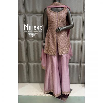 Lavender Crepe & Silk Short Shirt Paired With Jaffa Pants