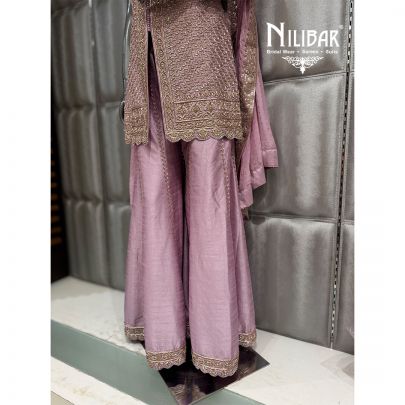 Lavender Crepe & Silk Short Shirt Paired With Jaffa Pants