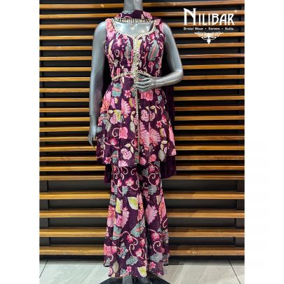 Jam Purple Georgette Printed Garara Set