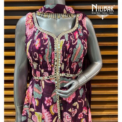 Jam Purple Georgette Printed Garara Set