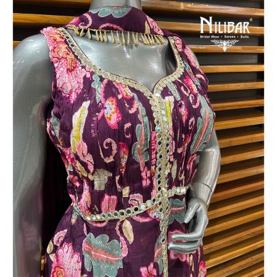 Jam Purple Georgette Printed Garara Set