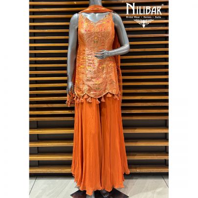 Orange Silk Shirt Paired With Palazzo Set