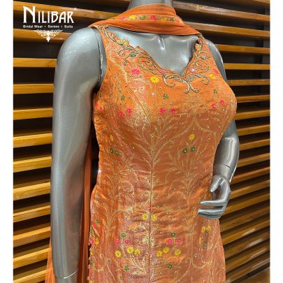 Orange Silk Shirt Paired With Palazzo Set