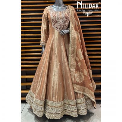 Nude Brown Lamé Silk Anarkali Suit