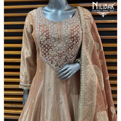 Nude Brown Lamé Silk Anarkali Suit