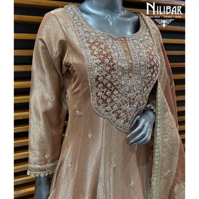 Nude Brown Lamé Silk Anarkali Suit