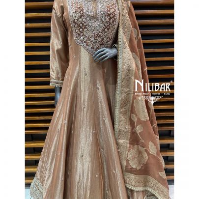 Nude Brown Lamé Silk Anarkali Suit