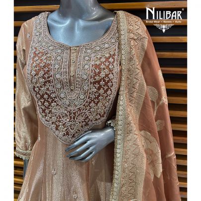 Nude Brown Lamé Silk Anarkali Suit